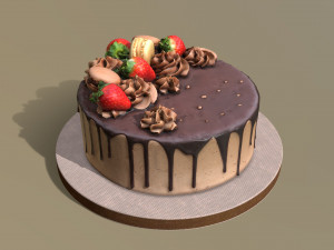 Chocolate Strawberry Drip Cake 3D Model