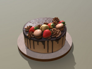 Chocolate Strawberry Drip Cake 3D Model