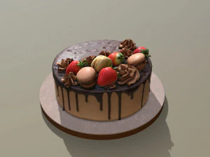 Chocolate Strawberry Drip Cake 3D Model