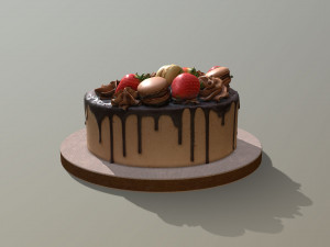 Chocolate Strawberry Drip Cake 3D Model