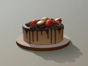 Chocolate Strawberry Drip Cake 3D Model