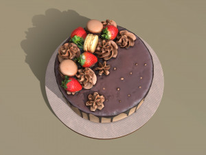 Chocolate Strawberry Drip Cake 3D Model