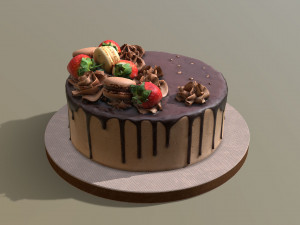 Chocolate Strawberry Drip Cake 3D Model