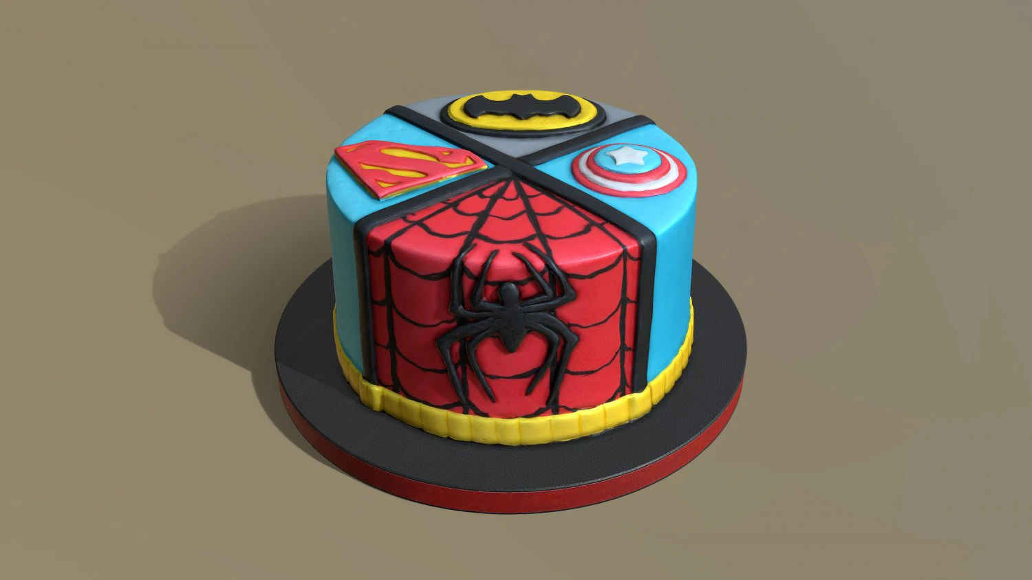 Super Heroes Cake 3D Model .c4d .max .obj .3ds .fbx .stl .blend 