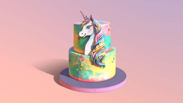 Buttercream Unicorn Rainbow Cake 3D 模型 .c4d .max .obj .3ds .fbx .stl .blend 