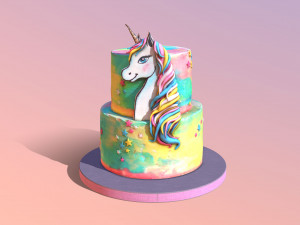 Buttercream Unicorn Rainbow Cake 3D Model