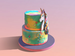 Buttercream Unicorn Rainbow Cake 3D 模型