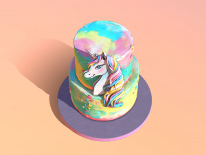 Buttercream Unicorn Rainbow Cake 3D 模型
