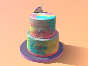 Buttercream Unicorn Rainbow Cake 3D 模型