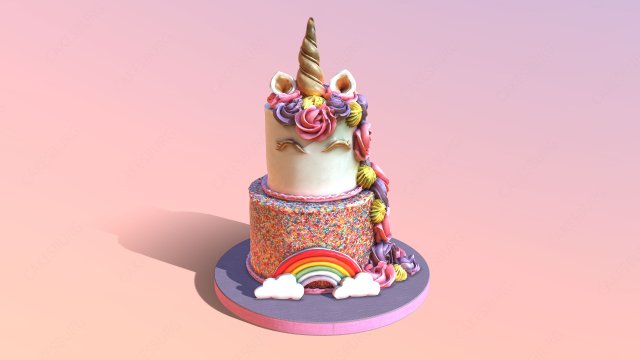 Tiered Unicorn Cake 3D 모델 .c4d .max .obj .3ds .fbx .stl .blend 