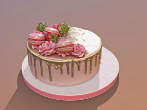 Golden Strawberry Drip Cake 3D Model