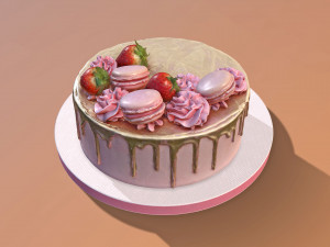 Golden Strawberry Drip Cake 3D Model
