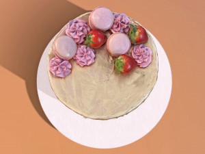 Golden Strawberry Drip Cake 3D Model