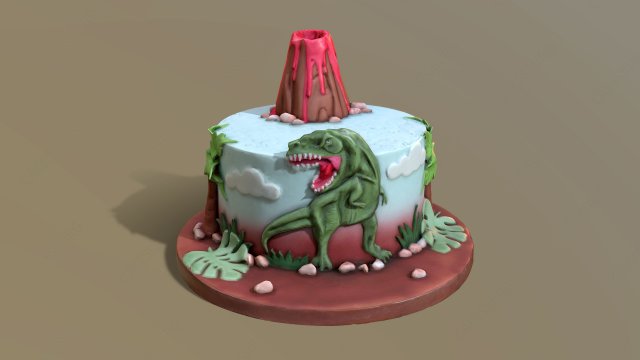 T-Rex Dinosaur Volcano Cake 3D Model .c4d .max .obj .3ds .fbx .stl .blend 