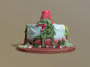 T-Rex Dinosaur Volcano Cake 3D Model