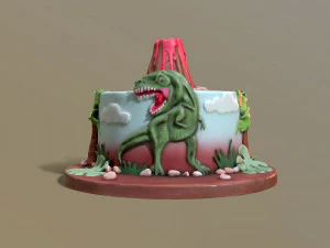 T-Rex Dinosaur Volcano Cake 3D Model