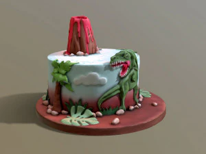 T-Rex Dinosaur Volcano Cake 3D Model