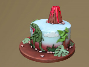 T-Rex Dinosaur Volcano Cake 3D Model