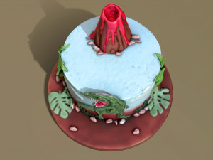 T-Rex Dinosaur Volcano Cake 3D Model