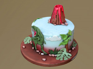 T-Rex Dinosaur Volcano Cake 3D Model
