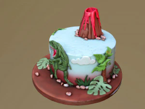 T-Rex Dinosaur Volcano Cake 3D Model