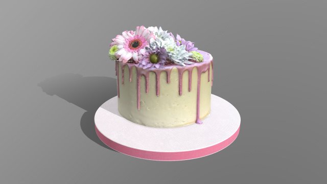 Spring Flowers Drip Cake 3D Model .c4d .max .obj .3ds .fbx .stl .blend 