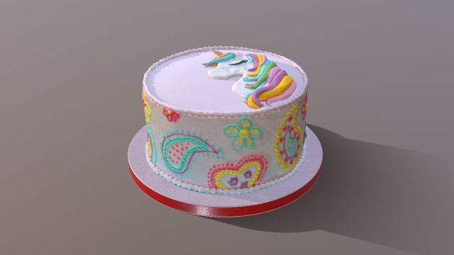 Unicorn Paisley Cake 3D Model .c4d .max .obj .3ds .fbx .stl .blend 