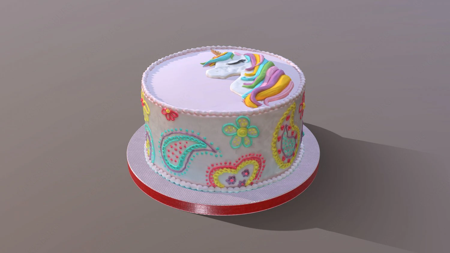Unicorn Paisley Cake 3D Model .c4d .max .obj .3ds .fbx .stl .blend