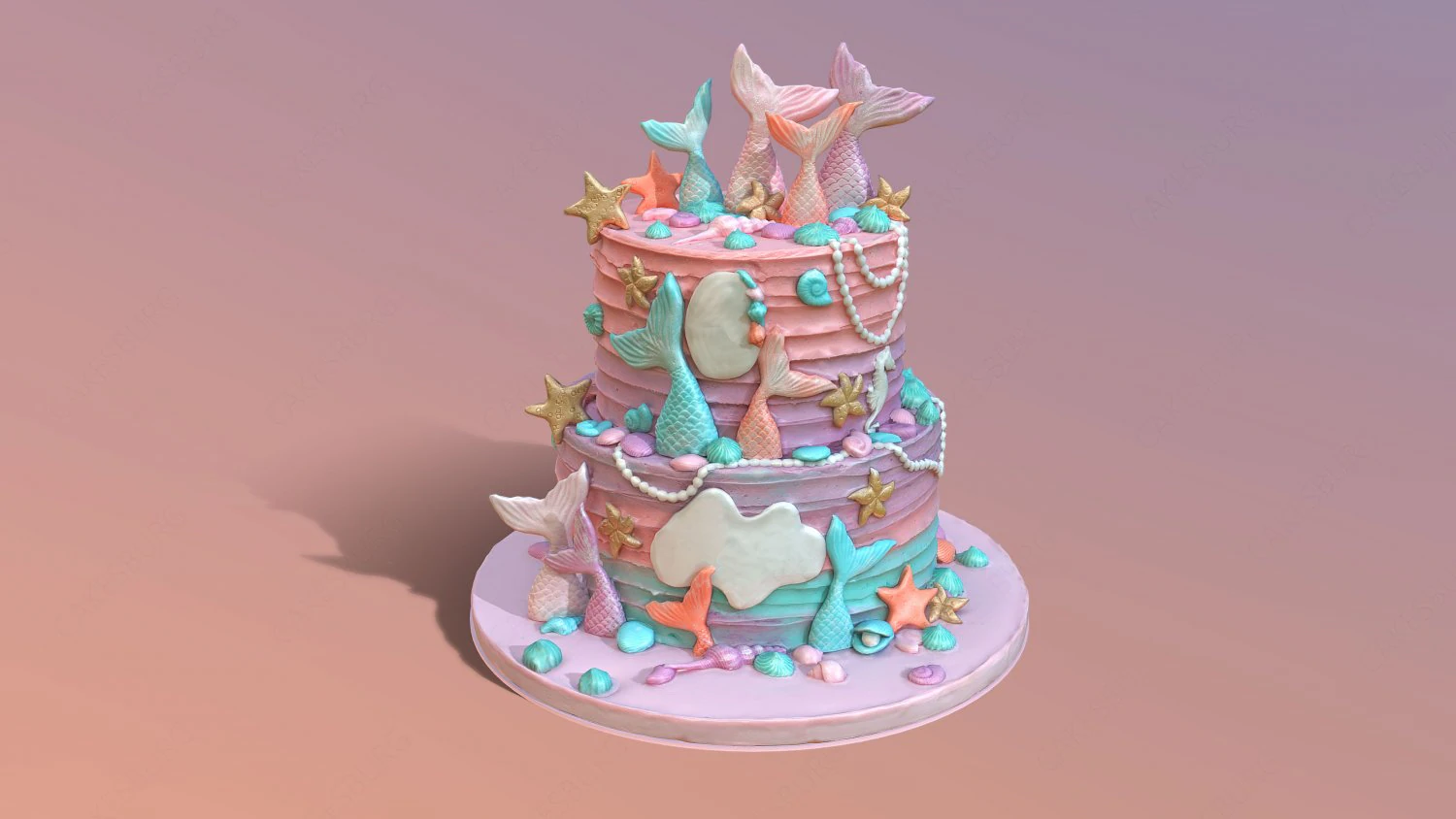 Elegant Mermaid Cake 3D Model .c4d .max .obj .3ds .fbx .stl .blend 