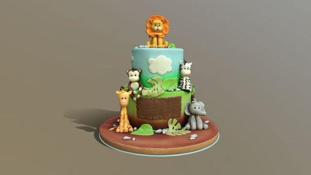 Cool Safari Animals Cake Model 3D .c4d .max .obj .3ds .fbx .stl .blend 