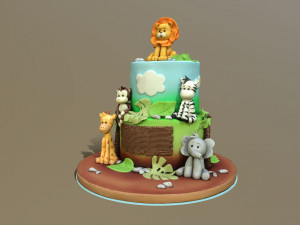 Cool Safari Animals Cake Model 3D