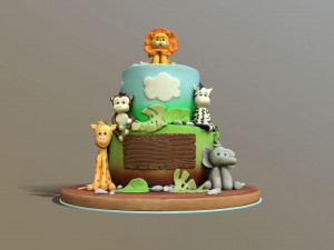 Cool Safari Animals Cake Model 3D
