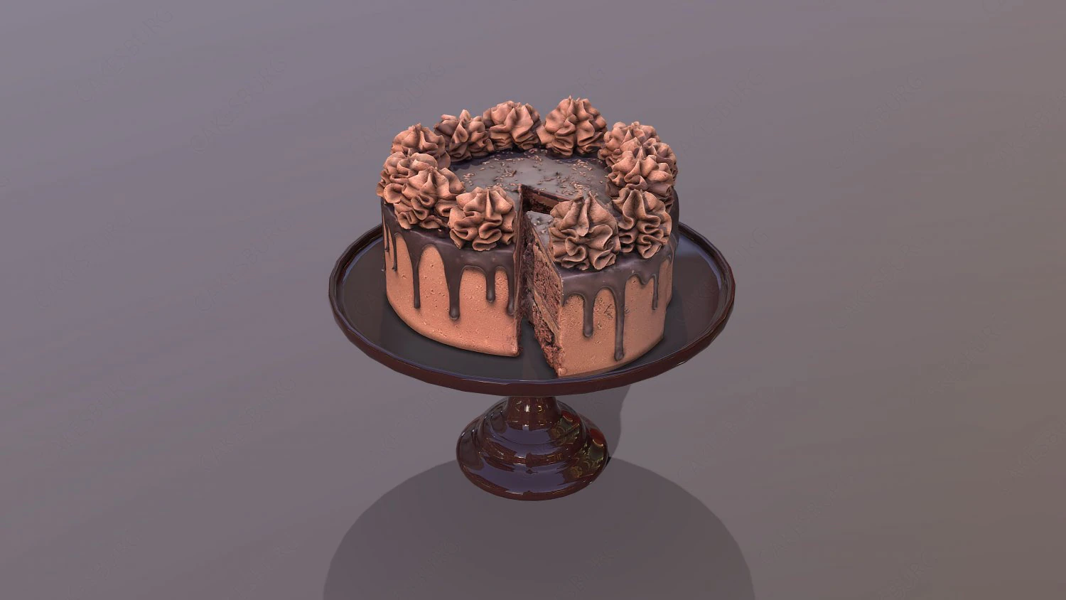 Sliced Chocolate Gateau 3D Model .c4d .max .obj .3ds .fbx .stl .blend