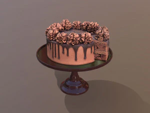 Sliced Chocolate Gateau 3D Model