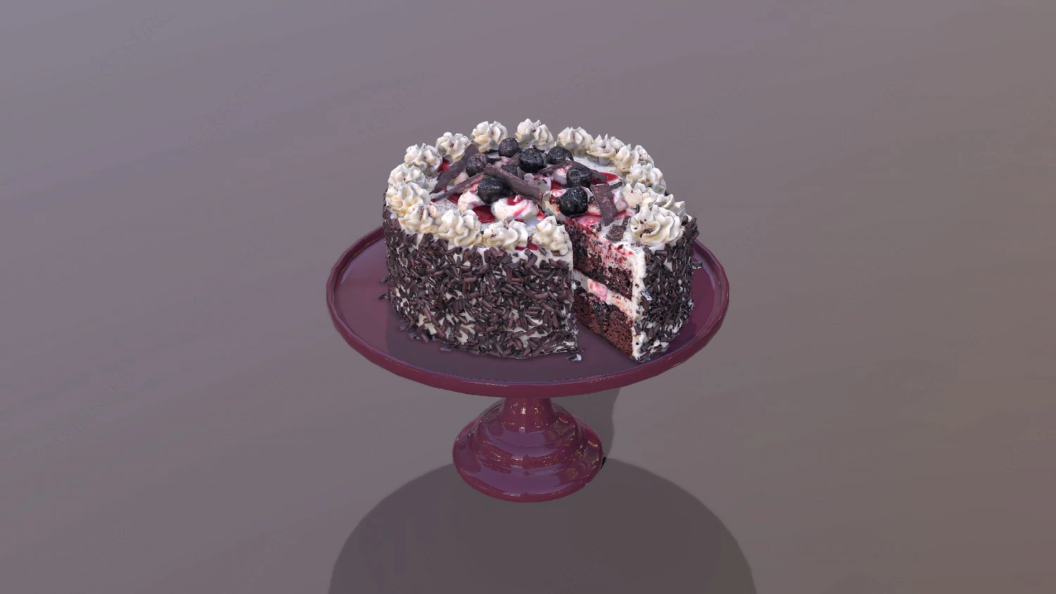 Sliced Black Forest Gateau 3D Model .c4d .max .obj .3ds .fbx .stl .blend 