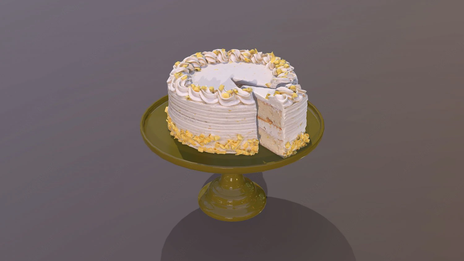 Sliced Lemon Drizzle Cake 3D Model .c4d .max .obj .3ds .fbx .stl .blend
