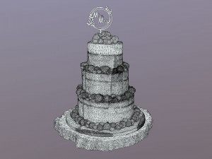 Semi Naked Berry Wedding Cake on Wooden Slice 3D Модель