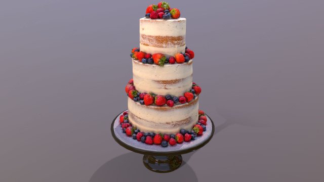 Semi Naked Berry Wedding Cake on Mosser Stand Modelo 3D .c4d .max .obj .3ds .fbx .stl .blend 