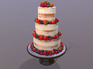 Semi Naked Berry Wedding Cake on Mosser Stand 3D Model