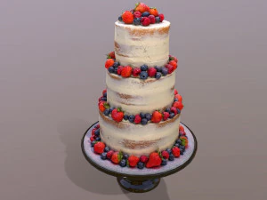 Pastel de bodas de bayas semidesnudas en el puesto Mosser Modelo 3D