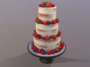 Pastel de bodas de bayas semidesnudas en el puesto Mosser Modelo 3D