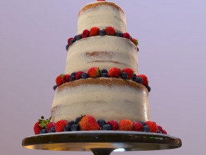 Semi Naked Berry Wedding Cake on Mosser Stand Modelo 3D