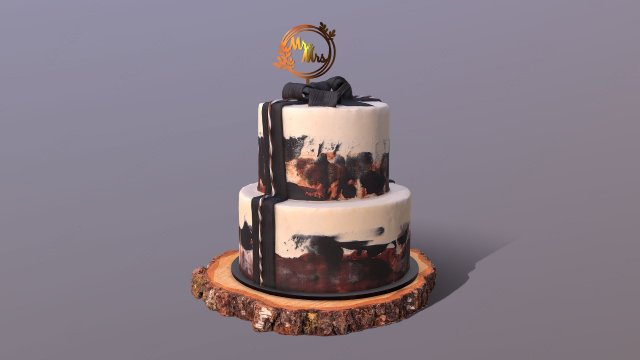 Elegant Silky Wedding Cake on Wooden slice Modèle 3D .c4d .max .obj .3ds .fbx .stl .blend 