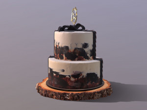 Elegant Silky Wedding Cake on Wooden slice Modèle 3D