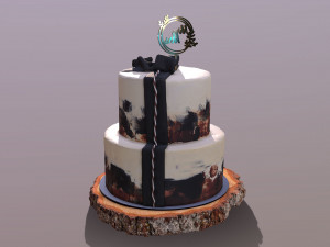 Elegant Silky Wedding Cake on Wooden slice Modèle 3D