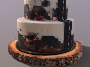 Elegant Silky Wedding Cake on Wooden slice Modèle 3D