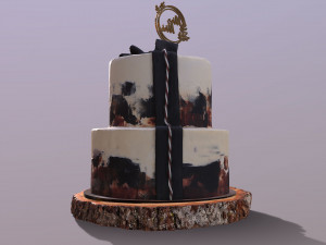 Elegant Silky Wedding Cake on Wooden slice Modèle 3D