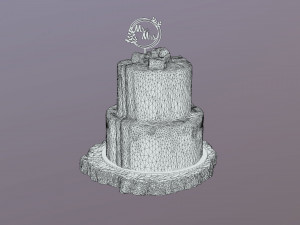 Elegant Silky Wedding Cake on Wooden slice Modèle 3D