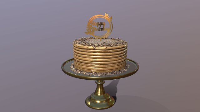 Elegant Golden Birthday Cake Modèle 3D .c4d .max .obj .3ds .fbx .stl .blend 