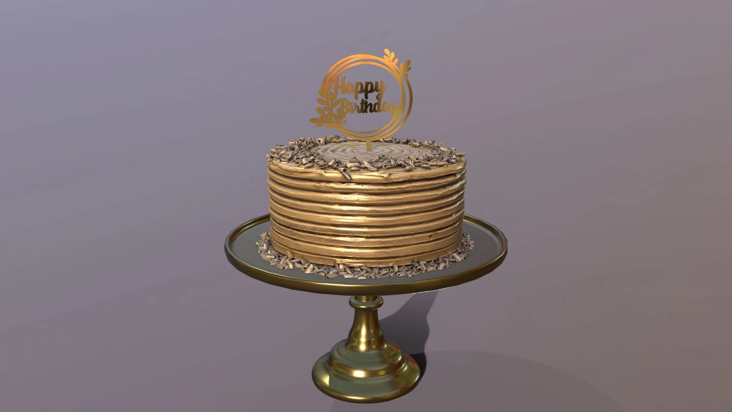 Bolo de Anivers&aacute;rio Dourado Elegante Modelo 3D .c4d .max .obj .3ds .fbx .stl .blend 